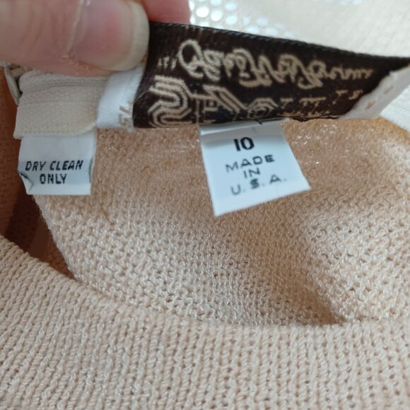 St John for Saks 5th Avenue Dress Tan White Paillette Detail Womens 10 - Picture 9 of 10